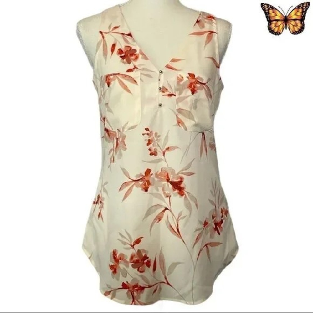 Floral Sleeveless Top - Cream and Red